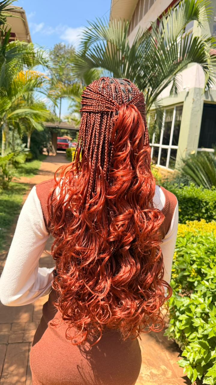 Copper braids with curled finish — back view